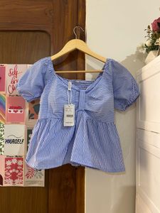 Blue Striped Peplum Top