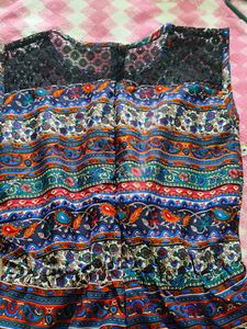 Boho Print Sleeveless Jumpsuit with Lace Detail