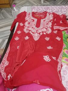 Red Chikankari Kurta Set