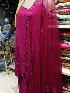 Wine Sequin Palazzo Suit Set 3pc S