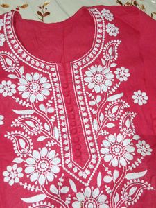 Beautiful Red Kurta with White Embroidery