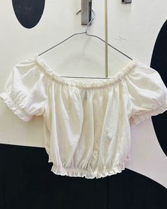 Cream Off-Shoulder Textured Crop Top