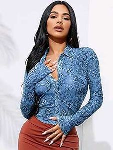 22279. Blue Paisley Print Button-Up Top