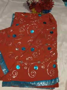 Sparkling Orange Saree with Blouse