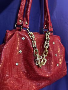 Red Party Handbag For Women With Chain Detailings