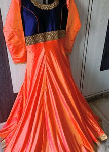 Heavy Embroidered Mulberry Silk Full Flared Gown