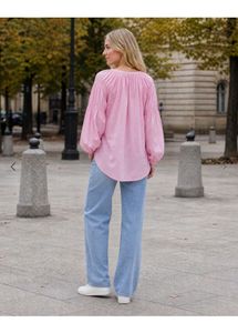 Chic Pink Long Sleeve V-Neck Blouse