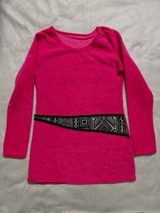 Pink Long Sleeve Top Woolen