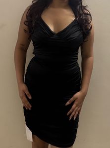 elegant Black Ruched Bodycon Halter Mini Dress