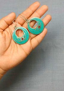 Boho Turquoise HoopTibetan Silver Earrings