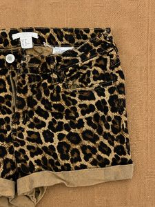 Leopard Print High-Waisted Denim Shorts