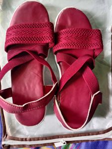 Maroon Elastic Strap Wedges/Heels/Sandles