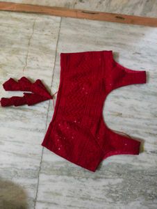 Red Sequined Crop Top &amp; skirt