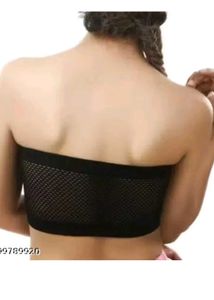 Black Mesh Strapless Sports Bra
