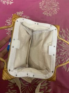 Boho Chic Woven Handbag with Bamboo Handle