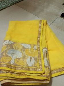 Vibrant Yellow Embroidered Saree