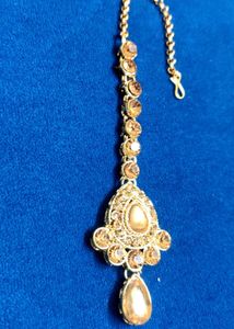 Golden AD Party Wear Pearl Maangtika
