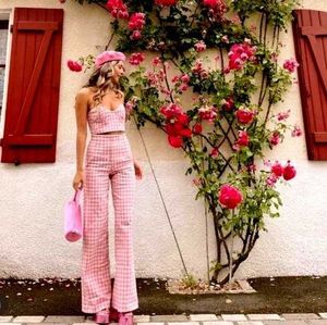 Pink Checkered Flare Pants