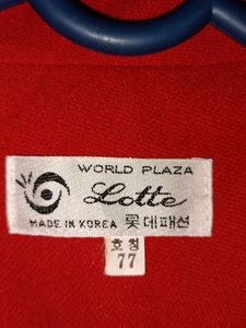 Chic Red Blazer Shrug with Black Buttons