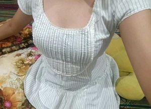White Striped Peplum Top