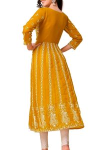 Yellow Anarkali Kurta with White Embroidery
