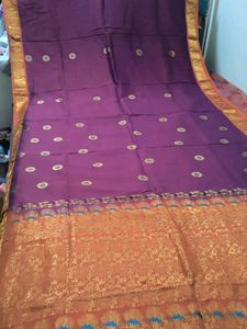 Elegant Purple Silk Saree with Golden Border