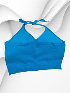 Blue Halter Neck Knit Top