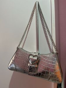 H&amp;M croc heart buckle silver bag