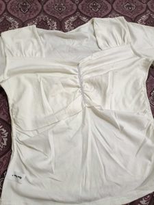 White Ruched Front Short Sleeve Top