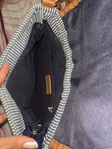 Striped &amp; Faux Leather Backpack