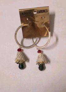 White And Green Dangler Earring