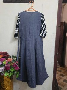 Denim Jumpsuit with Striped Top