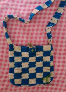 Handmade Blue & White Crocheted Bag