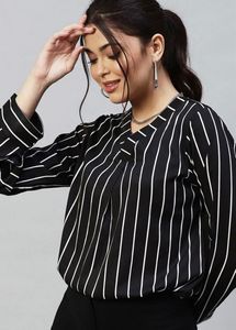 Black &amp; White Striped V-Neck Tunic
