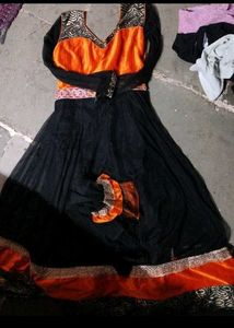 Elegant Orange &amp; Black Lehenga Choli Set