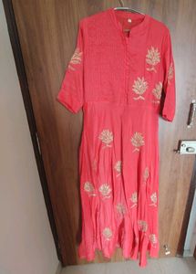 Coral Kurta with Gold Embroidery