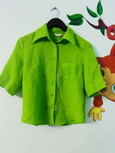 OMPHALOS Button-Up Korean Shirt - Bright Green