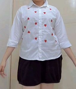 White Heart Print Button-Up Shirt
