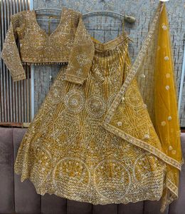 Embellished Mustard Lehenga Choli with Dupatta