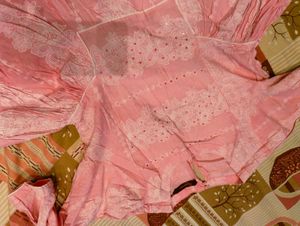 Pink Cotton Kurta with White Lace Details