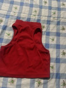 Red Sleeveless Zip-Up Crop Top (from new me)