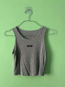 Ribbed Grey Cropped Tank Top