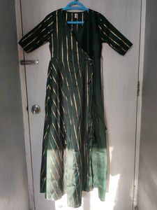 AKS Elegant Emerald Striped Dress