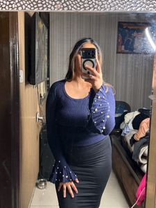 Stylish Navy Top with Pearl Embellishments