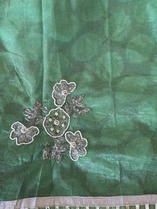 Green Embroidered Saree with attached blouse Piece