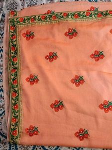 Peach Embroidered Saree with Blouse