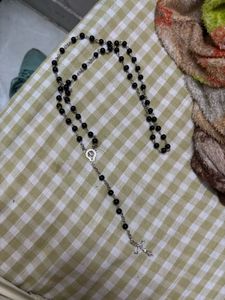 Black Beaded Rosary Necklace