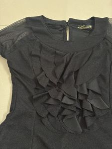 Black ruffle dress with bell sleeves