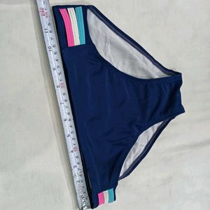 ❤️‍🔥 Navy Blue Bikini Bottom with Striped Waistba