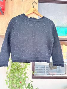Chic Black Textured Cropped Jacket